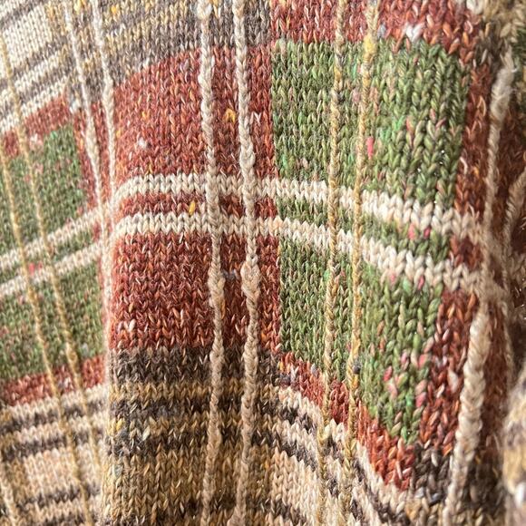 Vintage Plaid Knit Sweater Women's M Cottagecore Academia Earth Tone Warm Cozy - Picture 6 of 8